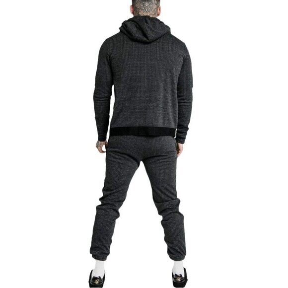 SikSilk NWT Tonal Check Agility Zip Through Drawstring Hoodie, Grey Men’s Size S - Picture 7 of 7